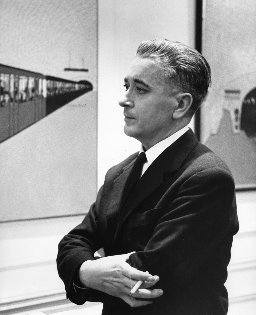 Jacques Hnizdovsky at his one-man show at La Maison Francaise of New York University, 1960.