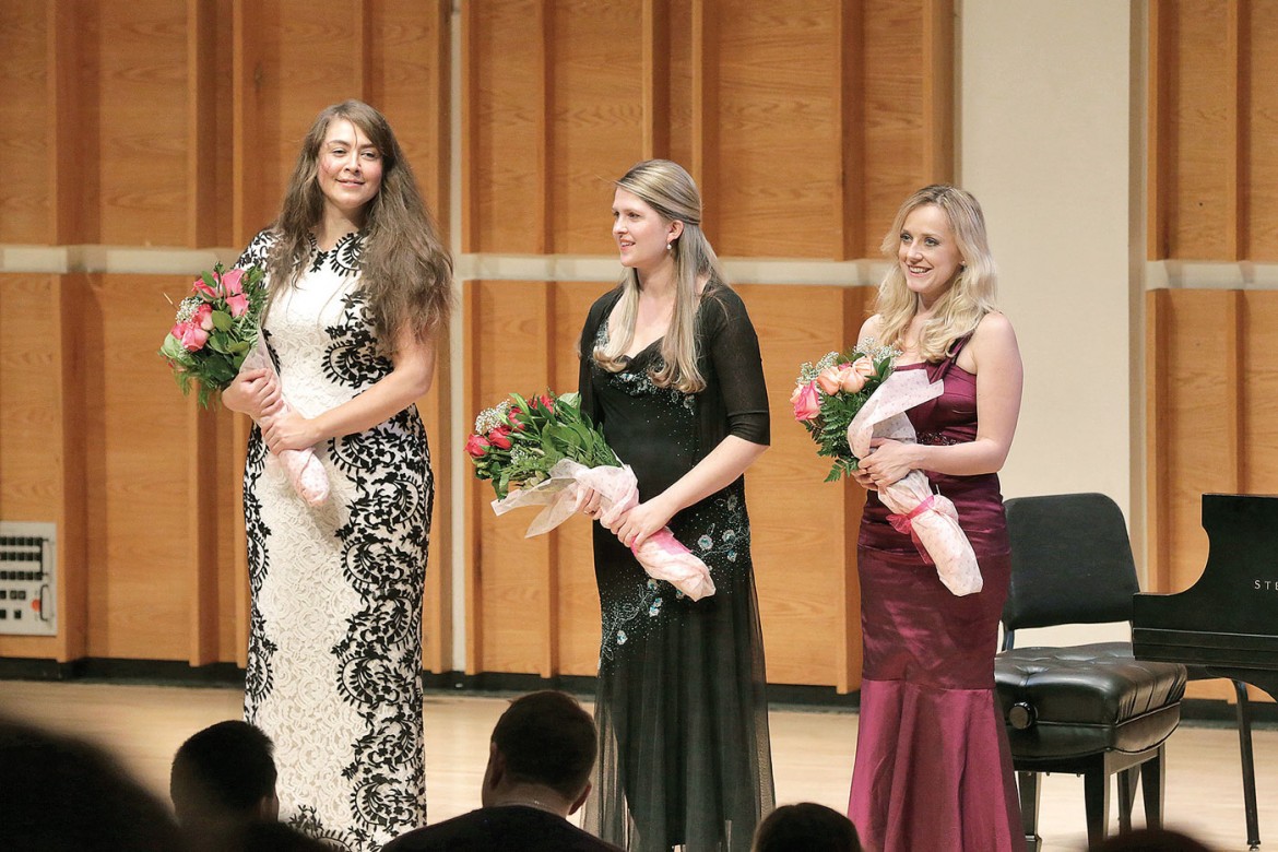 Oksana Dyka, Angelina Gadeliya and Solomiya Ivakhiv at the concert “Ukraine, Shevchenko & Music” that took place on December 7 at Merkin Hall.