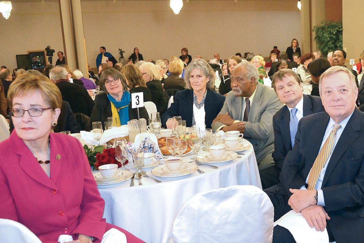 Rep. Marcy Kaptur (left) and (from right) Sen. Dick Durbin, Rep. Mike Quigley and Rep. Danny Davis at the banquet.