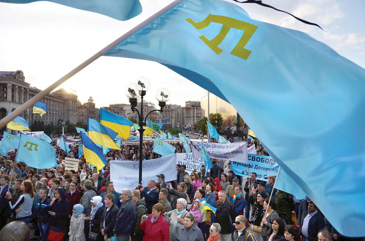 Participants at the rally of mourning held on May 18 on Kyiv’s Independence Square to mark the 71st anniversary of Stalin’s deportation of the Crimean Tatar people.