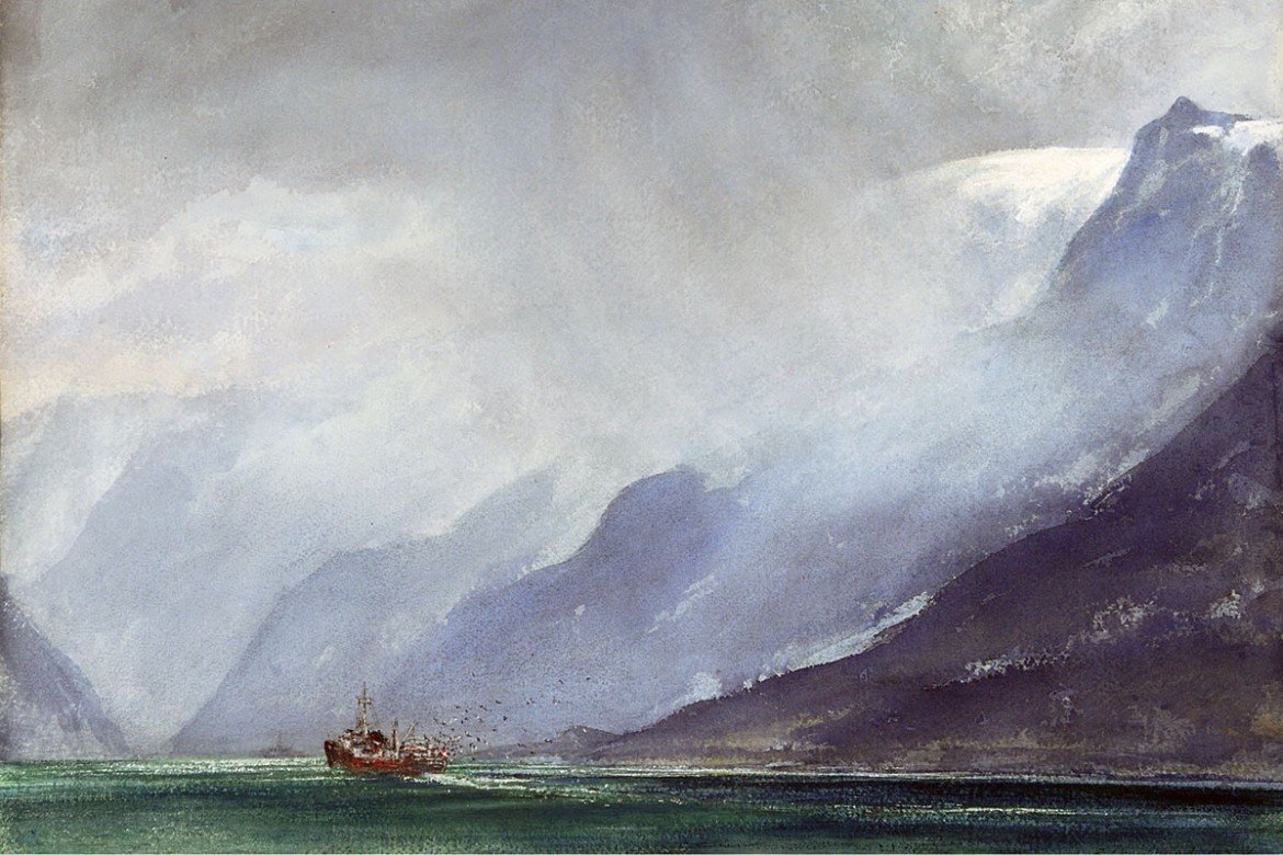 “Norwegian Landscape” (1996, watercolor on paper, collection of Julian and Maria Baczynsky).