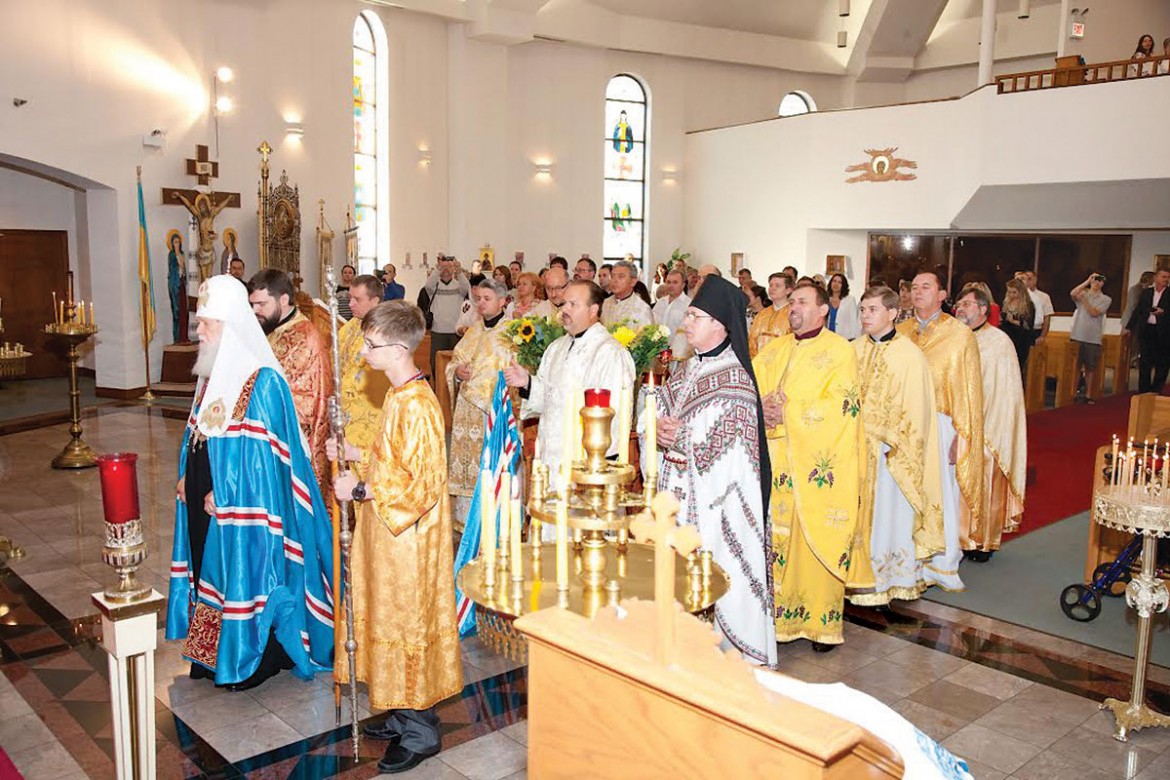  The patriarch and clergy inside St. Andrew Ukrainian Orthodox Cathedral.