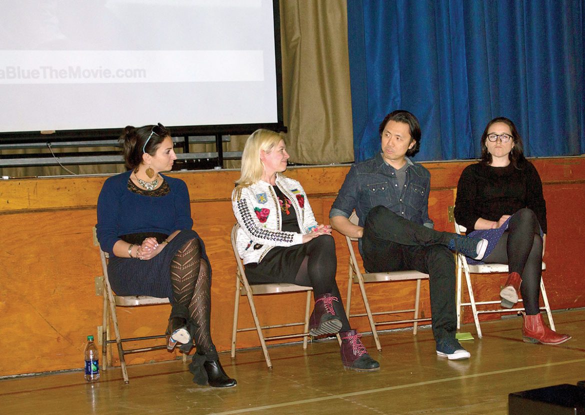 At a panel discussion about the forthcoming film “Julia Blue” (from left) are: Nilou Safinya (producer), Roxy Toporowych (writer/director), Ben Kim (editor) and Ali Kinsella (translator)
