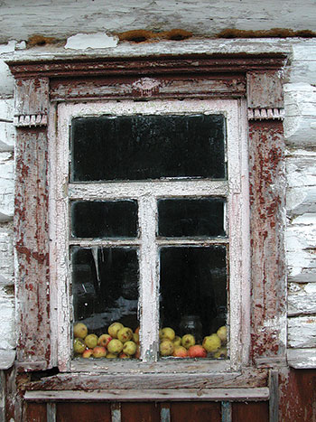 From the collection “Chornobyl + 20: This is Our Land, We Still Live Here.” The window of the home of Baba Nastia, who is the sole resident of the village of Velyki Klishchi, once home to several thousand people. She refused to leave her home and the place where her parents and grandparents were buried. The village was evacuated in the early 1990s after it was determined to be very irradiated despite being nearly 50 kilometers from the striken reactor and a place to which some of the early evacuees of the exclusion zone were relocated in 1986.