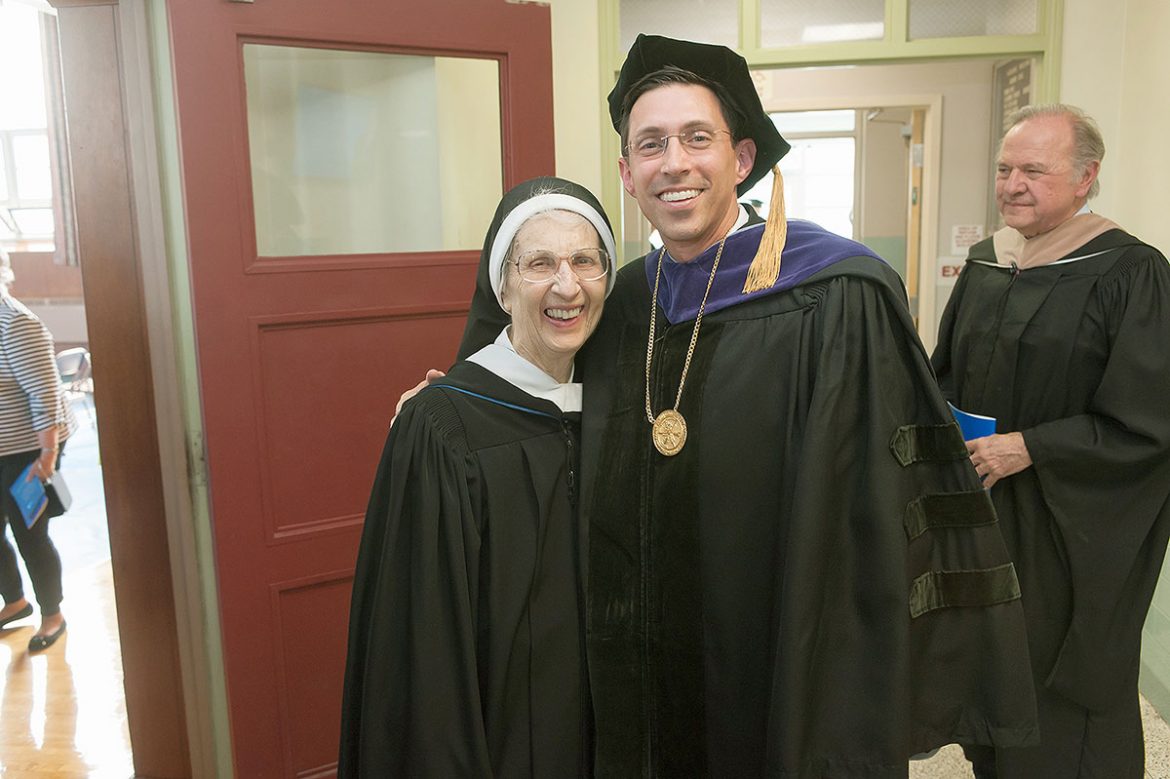 Manor’s new president with Sister Mary Cecilia, president emeritus and director of the college’s Ukrainian Heritage Studies Center.