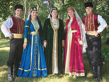Efsane Ukrainian Crimean Tatar ensemble members (from left): Yunus Faizov, Uryane Faizova, Uriye Kermenchykli (renowned singer), Dinara Faizova (ensemble choreographer) and Akhtem Esatov.