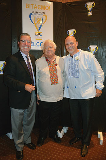 At the event (from left) are: Matt Loughlin, play-by-play radio commentator for the New Jersey Devils, Myron Bytz, and Ken Daneyko, keynote speaker and former New jersey Devils defenseman.  