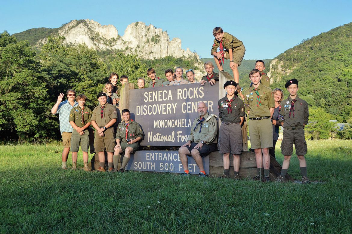 Opening ceremonies of Plast’s Rock Climbing Camp with Seneca Rocks as the backdrop.