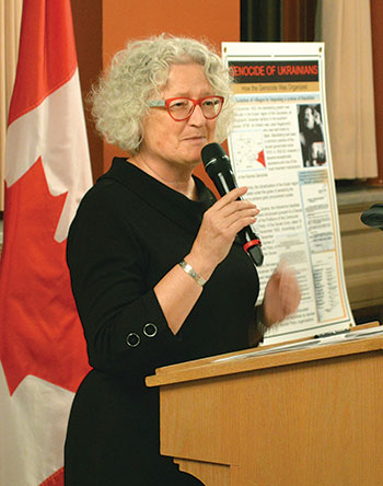 Linda Duncan, NDP member of Parliament, speaks at the Holodomor commemoration.