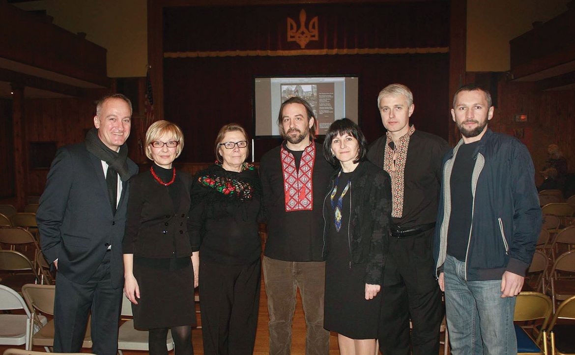 Damian Kolodiy’s film “Freedom or Death” was screened on February 4 at the Ukrainian Center in Passaic, N.J., as part of a commemorative evening marking the second anniversary of the sacrifices made by the Heavenly Brigade. Mr. Kolodiy (center) is seen here with community activists and the event’s organizers.