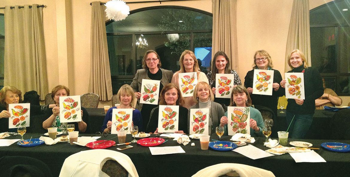 Participants of the Petrykivka Workshop sponsored by the UNA on April 8 at the Ukrainian American Cultural Center of New Jersey in Whippany show off their artwork.