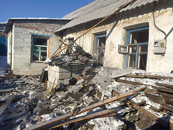 Some of the damage from attacks by combined Russian-separatist forces on Avdiyivka as seen on the morning of February 1.