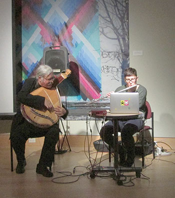 Julian Kytasty and Solomiya Moroz perform during “Out of the Studio: Process and Practice” at The Ukrainian Museum on May 12.