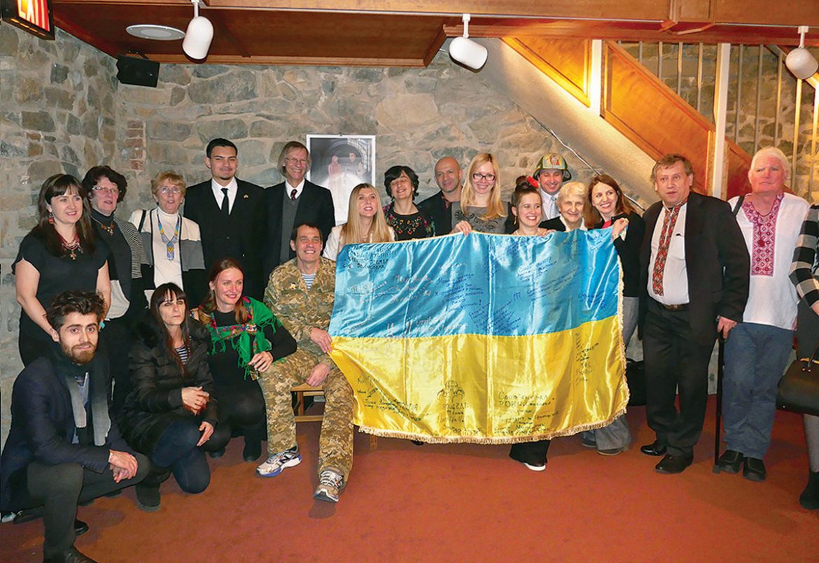 The musical ensemble Gerdan and Andrew Kraus perform a charitable concert at the Embassy of Ukraine in Washington on March 3. United Help Ukraine members, guests and donors gather to acknowledge the night’s charitable and musical accomplishments. 