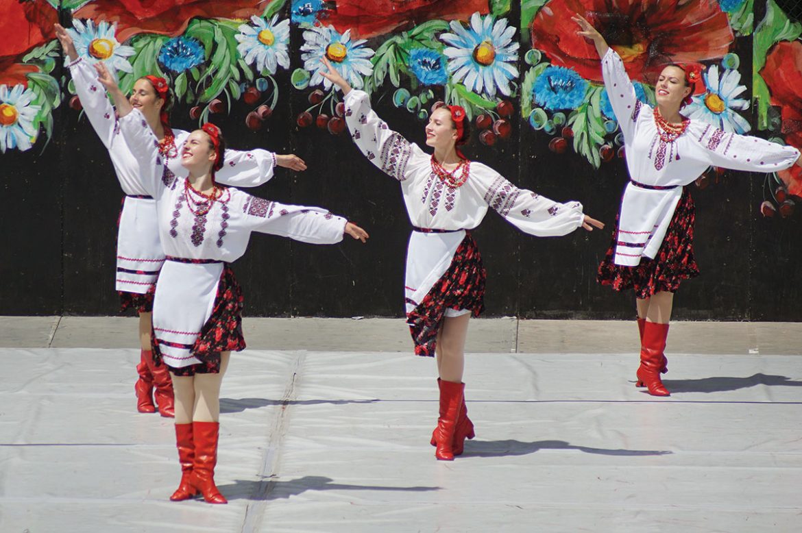 Ladies of the Roma Pryma Ukrainian Dance Workshop perform “Viterets.”