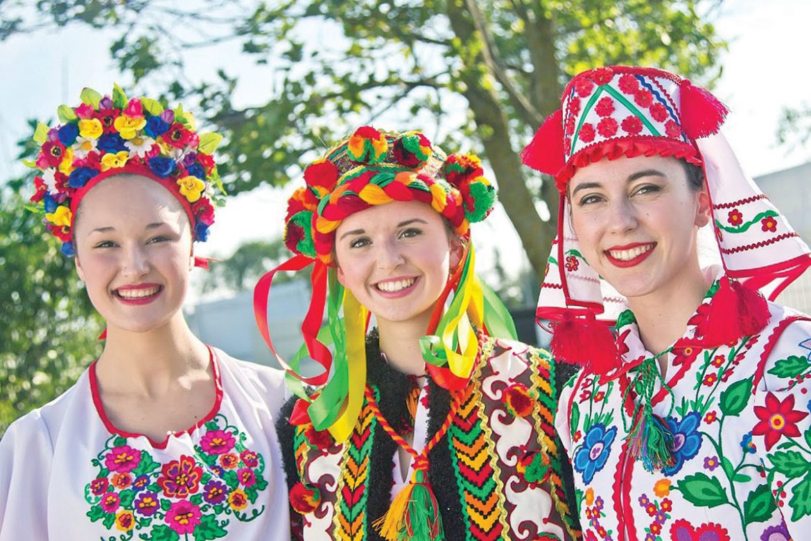 Svitanok dancers in traditional Ukrainian clothing.