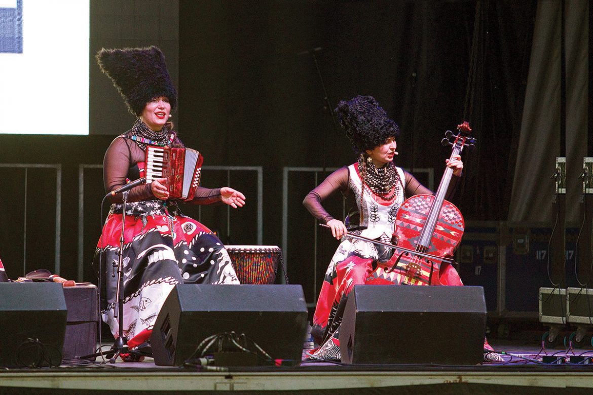 DakhaBrakha performs on the main stage. 