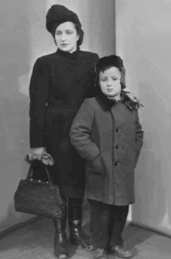 Roald Hoffman and his mother, Clara, in Warsaw in 1945.