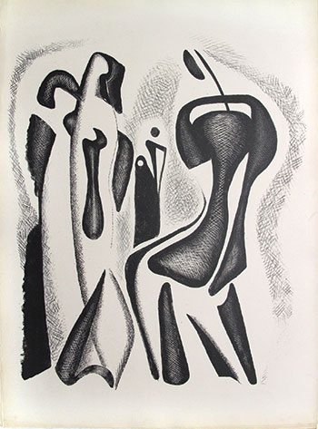 “Seated and Standing Figures” (1962, lithograph, 1962) by Alexander Archipenko.