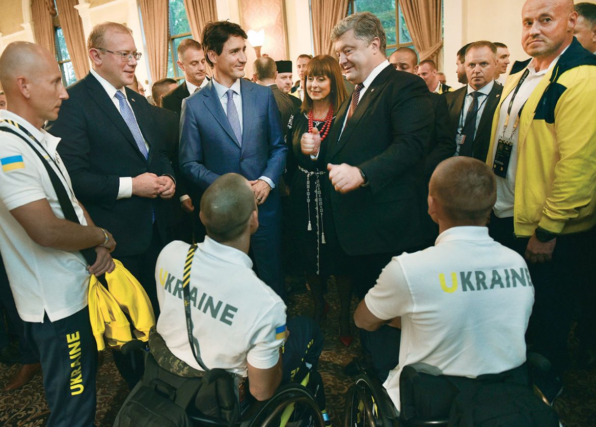 Ukraine’s Ambassador to Canada Andriy Shevchenko, Prime Minister Justin Trudeau of Canada and President Petro Poroshenko of Ukraine among members of Team Ukraine.