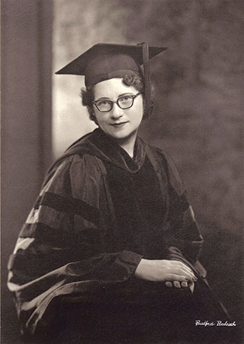 Natalia Ishchuk Pazuniak in her graduation robes after receiving her Ph.D. from the University of Pennsylvania in 1956.