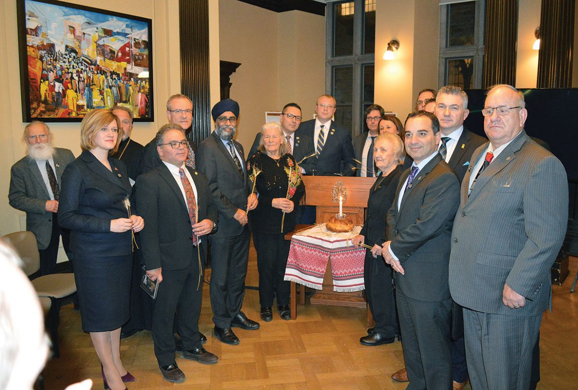 At the solemn commemoration of the Holodomor on Parliament Hill on November 20, members of Parliament and Ukraine’s ambassador to Canada are seen with Holodomor survivors Dr. Julia Woychyshyn and Halyna Zelem.