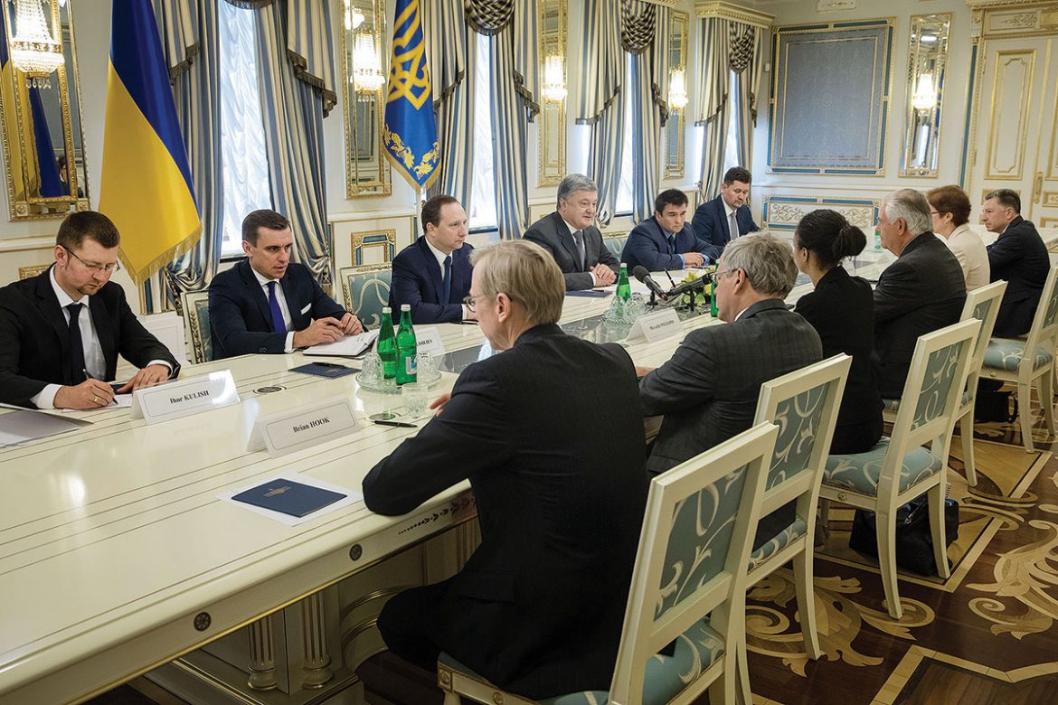 Representatives of Ukraine and the United States during their talks on July 9, when the U.S. secretary of state visited Kyiv.